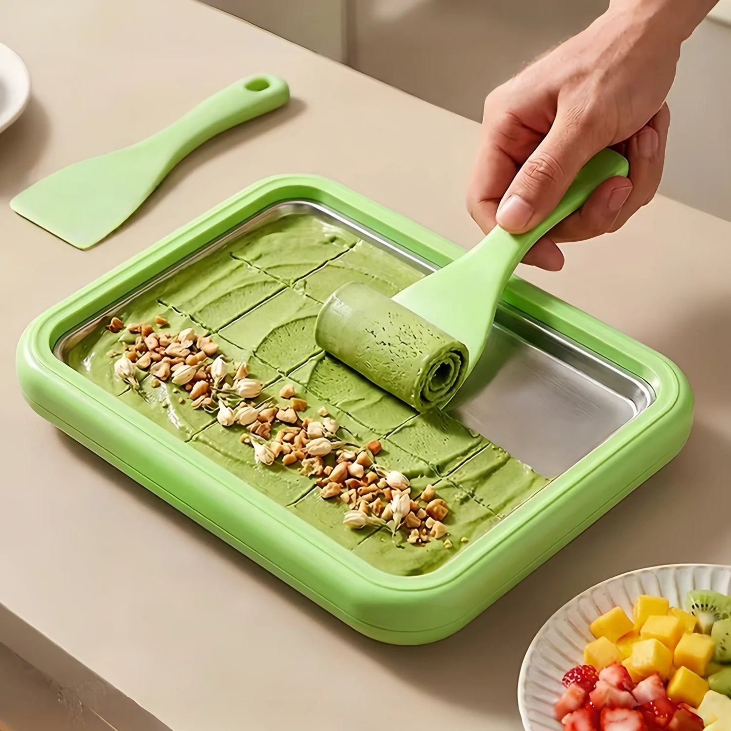 Stainless Steel Ice Cream Maker Rolled Ice Cream Machine for Homemade Stir-Fry Frozen Yogurt Desserts Making Pan Kitchen Tool