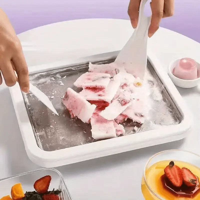 Stainless Steel Ice Cream Maker Rolled Ice Cream Machine for Homemade Stir-Fry Frozen Yogurt Desserts Making Pan Kitchen Tool