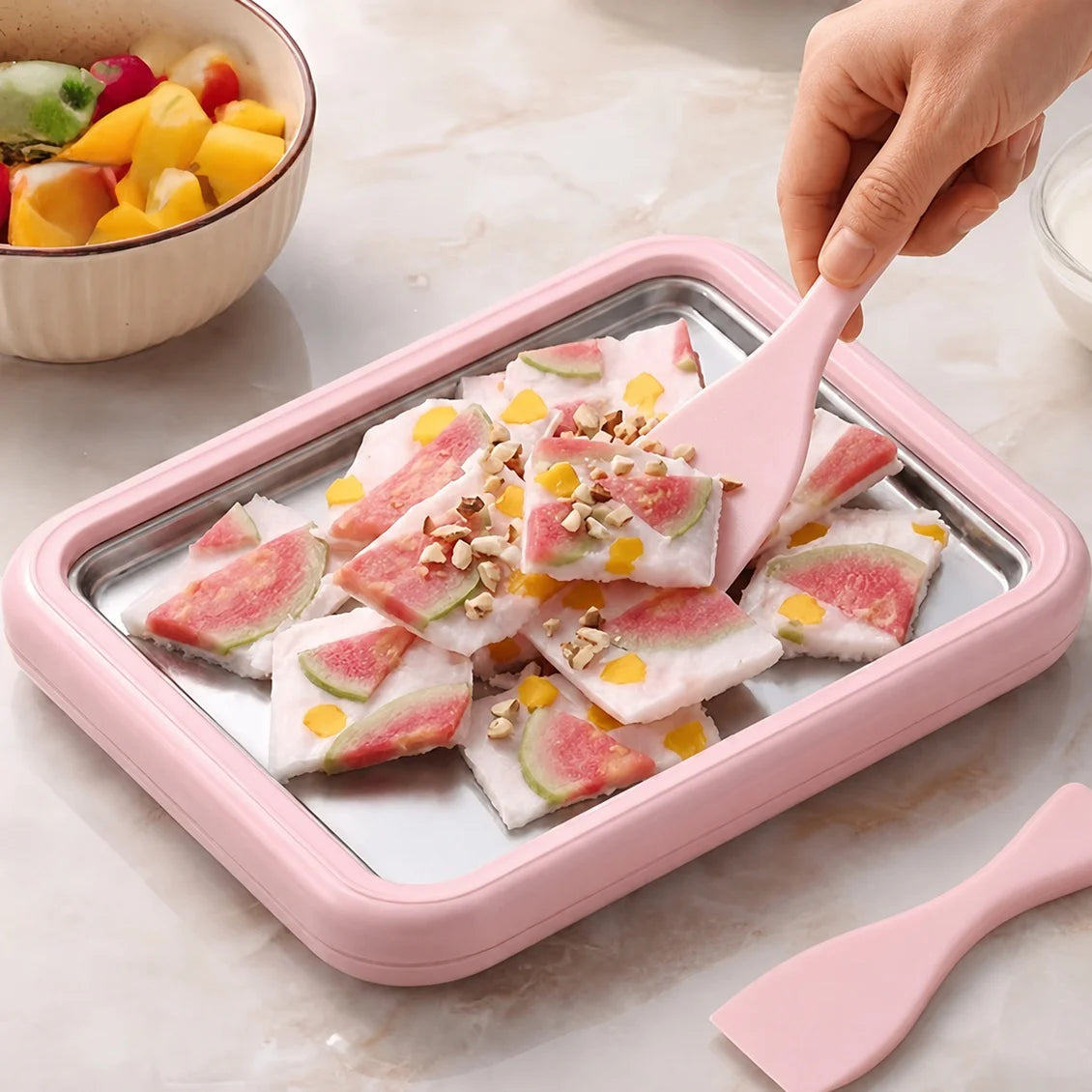 Stainless Steel Ice Cream Maker Rolled Ice Cream Machine for Homemade Stir-Fry Frozen Yogurt Desserts Making Pan Kitchen Tool